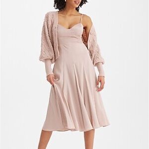 Express Satin Vneck cutout back midi slip dress